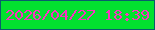 文字の大きさ：1、枠の色：095d6c、背景の色：02e12f、文字の色：f835bf 無料ブログパーツのブログ時計