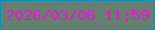 文字の大きさ：4、枠の色：098fbd、背景の色：627f6f、文字の色：ef15d1 無料ブログパーツのブログ時計