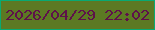 文字の大きさ：2、枠の色：09a972、背景の色：5c7923、文字の色：5e114a 無料ブログパーツのブログ時計