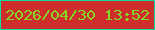 文字の大きさ：3、枠の色：09dd9d、背景の色：cd2e2c、文字の色：84d925 無料ブログパーツのブログ時計