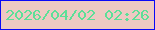 文字の大きさ：2、枠の色：0a08f8、背景の色：eec9c3、文字の色：5ddf98 無料ブログパーツのブログ時計
