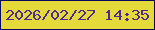 文字の大きさ：1、枠の色：0a0b5f、背景の色：e4db3b、文字の色：4f298f 無料ブログパーツのブログ時計
