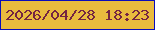 文字の大きさ：3、枠の色：0a0cbb、背景の色：e9bb3e、文字の色：742542 無料ブログパーツのブログ時計