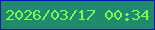 文字の大きさ：1、枠の色：0a18a9、背景の色：208b6c、文字の色：7df952 無料ブログパーツのブログ時計