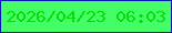 文字の大きさ：2、枠の色：0a1ab1、背景の色：45fd66、文字の色：03dd0b 無料ブログパーツのブログ時計