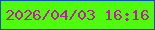 文字の大きさ：1、枠の色：0a52b1、背景の色：4ffc0c、文字の色：b721a0 無料ブログパーツのブログ時計