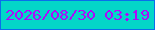 文字の大きさ：5、枠の色：0a6eeb、背景の色：04d6c8、文字の色：ae0af9 無料ブログパーツのブログ時計
