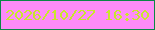 文字の大きさ：3、枠の色：0a8747、背景の色：fd8bf8、文字の色：c8e72c 無料ブログパーツのブログ時計