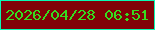 文字の大きさ：3、枠の色：0af9b3、背景の色：810208、文字の色：35dd1f 無料ブログパーツのブログ時計