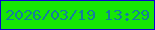 文字の大きさ：4、枠の色：0b03d0、背景の色：16e705、文字の色：147e9e 無料ブログパーツのブログ時計