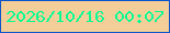 文字の大きさ：3、枠の色：0b54c9、背景の色：f3ce98、文字の色：08fe93 無料ブログパーツのブログ時計