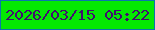 文字の大きさ：3、枠の色：0b75ad、背景の色：04e802、文字の色：420e6e 無料ブログパーツのブログ時計