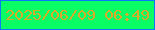 文字の大きさ：2、枠の色：0b79fd、背景の色：09fe66、文字の色：d7ad2c 無料ブログパーツのブログ時計