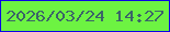 文字の大きさ：1、枠の色：0c03e6、背景の色：6df342、文字の色：3b6468 無料ブログパーツのブログ時計