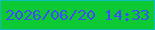 文字の大きさ：1、枠の色：0cbdb9、背景の色：0cc934、文字の色：3d4df5 無料ブログパーツのブログ時計