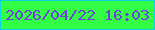 文字の大きさ：2、枠の色：0cd5e3、背景の色：31fe44、文字の色：7041d6 無料ブログパーツのブログ時計