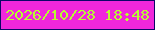 文字の大きさ：1、枠の色：0d0667、背景の色：f027db、文字の色：b7fe31 無料ブログパーツのブログ時計