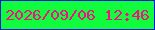 文字の大きさ：1、枠の色：0d16de、背景の色：11fc3c、文字の色：f50e85 無料ブログパーツのブログ時計