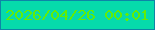 文字の大きさ：3、枠の色：0d85a7、背景の色：06dbab、文字の色：62ed05 無料ブログパーツのブログ時計