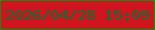 文字の大きさ：4、枠の色：0d8e17、背景の色：d1151f、文字の色：067336 無料ブログパーツのブログ時計