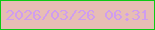 文字の大きさ：2、枠の色：0dc914、背景の色：e7bdb5、文字の色：cf9dee 無料ブログパーツのブログ時計