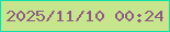 文字の大きさ：2、枠の色：0ddfaf、背景の色：c6e58c、文字の色：8f5b7f 無料ブログパーツのブログ時計