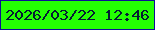 文字の大きさ：4、枠の色：0e0d97、背景の色：24ff02、文字の色：041d33 無料ブログパーツのブログ時計