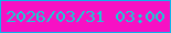 文字の大きさ：3、枠の色：0eb4ea、背景の色：f711c4、文字の色：18cbd4 無料ブログパーツのブログ時計