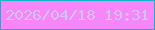 文字の大きさ：4、枠の色：0eb7c8、背景の色：f886f9、文字の色：cdc5f4 無料ブログパーツのブログ時計