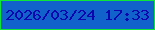 文字の大きさ：4、枠の色：0ee639、背景の色：1162ca、文字の色：0d06ae 無料ブログパーツのブログ時計