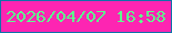 文字の大きさ：2、枠の色：0f72a9、背景の色：fd25b2、文字の色：5ffc8e 無料ブログパーツのブログ時計