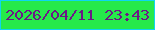 文字の大きさ：5、枠の色：0fd5f0、背景の色：26e94a、文字の色：6c1886 無料ブログパーツのブログ時計