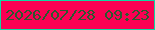 文字の大きさ：5、枠の色：0fd7a2、背景の色：fb0053、文字の色：2c592f 無料ブログパーツのブログ時計