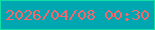 文字の大きさ：4、枠の色：0fe0a7、背景の色：01a7b0、文字の色：f8666b 無料ブログパーツのブログ時計