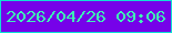 文字の大きさ：1、枠の色：0fe0d3、背景の色：7602e9、文字の色：3ef1b6 無料ブログパーツのブログ時計