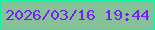文字の大きさ：3、枠の色：0ff6a2、背景の色：86c198、文字の色：761ffb 無料ブログパーツのブログ時計