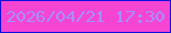 文字の大きさ：5、枠の色：100fe1、背景の色：f644d3、文字の色：a68ffd 無料ブログパーツのブログ時計