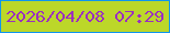 文字の大きさ：4、枠の色：1095ef、背景の色：bcd729、文字の色：9b30bf 無料ブログパーツのブログ時計