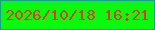 文字の大きさ：1、枠の色：10a57f、背景の色：0af90e、文字の色：cb4620 無料ブログパーツのブログ時計