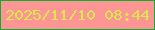 文字の大きさ：2、枠の色：10ad2e、背景の色：fc9594、文字の色：d7e94d 無料ブログパーツのブログ時計