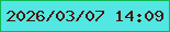 文字の大きさ：5、枠の色：10b752、背景の色：52e7e2、文字の色：471508 無料ブログパーツのブログ時計