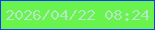 文字の大きさ：4、枠の色：113cfa、背景の色：68f34d、文字の色：b4e5c4 無料ブログパーツのブログ時計