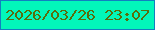 文字の大きさ：5、枠の色：1180c0、背景の色：02f7ba、文字の色：586d0c 無料ブログパーツのブログ時計