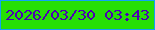 文字の大きさ：5、枠の色：11a2f6、背景の色：26df05、文字の色：4c00b3 無料ブログパーツのブログ時計