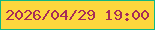 文字の大きさ：4、枠の色：11b783、背景の色：fdd73d、文字の色：a72d58 無料ブログパーツのブログ時計