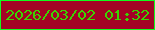 文字の大きさ：2、枠の色：11fb1d、背景の色：a30325、文字の色：3bd401 無料ブログパーツのブログ時計