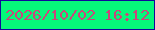 文字の大きさ：4、枠の色：12089b、背景の色：06f87a、文字の色：cb467b 無料ブログパーツのブログ時計