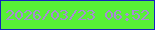 文字の大きさ：2、枠の色：1225bd、背景の色：57f137、文字の色：a78cd4 無料ブログパーツのブログ時計