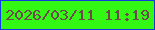 文字の大きさ：4、枠の色：123ae2、背景の色：32f814、文字の色：71464e 無料ブログパーツのブログ時計