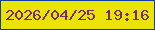 文字の大きさ：2、枠の色：123c9e、背景の色：ebe302、文字の色：742e5f 無料ブログパーツのブログ時計